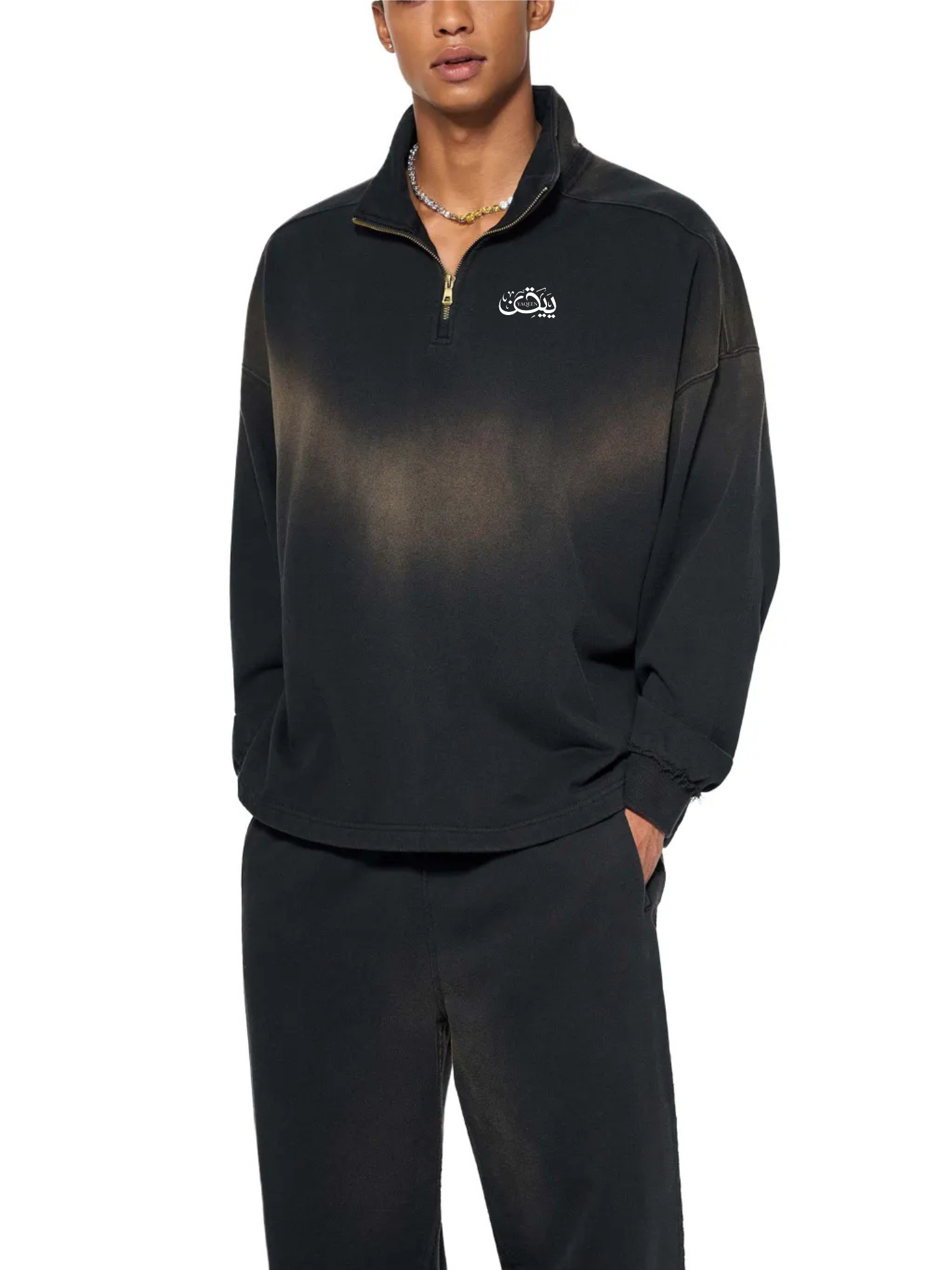 YAQEEN Sun Fade Quarter-Zip Sweatshirt