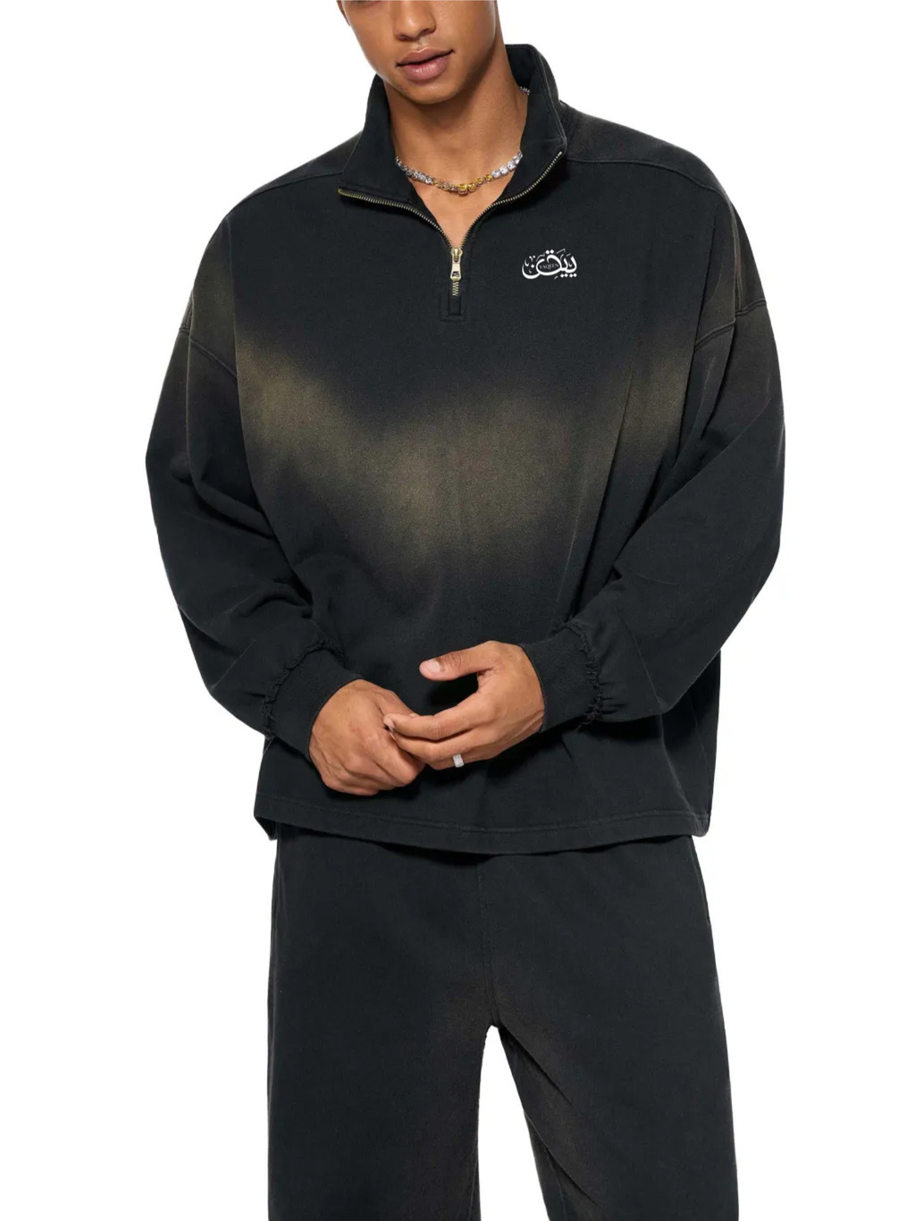 YAQEEN Sun Fade Quarter-Zip Sweatshirt